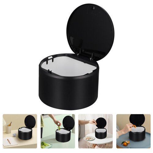 1Pc Office Mini Rubbish Can Black Plastic Tabletop Trash Container 2