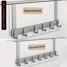 (Gray, Long arm 7 hook) Wall Mounted Door Back Hook, Durable Sturdy Punch-free Door Back Hanging Rack, Home Organizer for Clothes & Bag