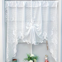 (White, 180*100cm) Flower Embroidered Lace Window Curtain without Rod, Vintage Floral Lace Sheer Curtain, Short Sheer Curtains for Room Decor, Home Decor,