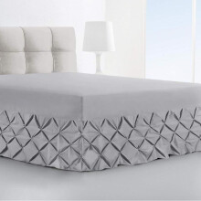 (Silver Grey, Single) Luxury Pin tuck Valance Sheet 100% Egyptian Cotton 200 Thread Count Extra Deep Fitted Single Double King Super King Bed Size