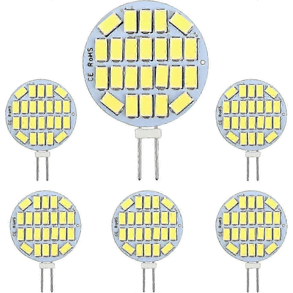 Pack G4 3W Led Bulbs, Ac 12-24V, 300Lm, Cool 6000K, 24 X 5730 Smd, 30W Halogen Bulb Equivalent, Non-Dimmable, Round Recessed G4 Leds White