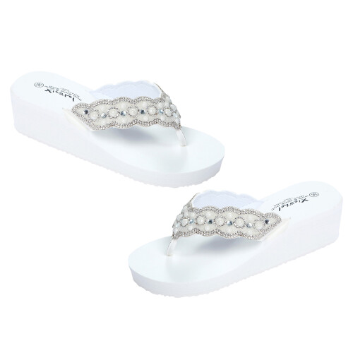 par de chinelos antiderrapantes com pérolas e diamantes, branco 39