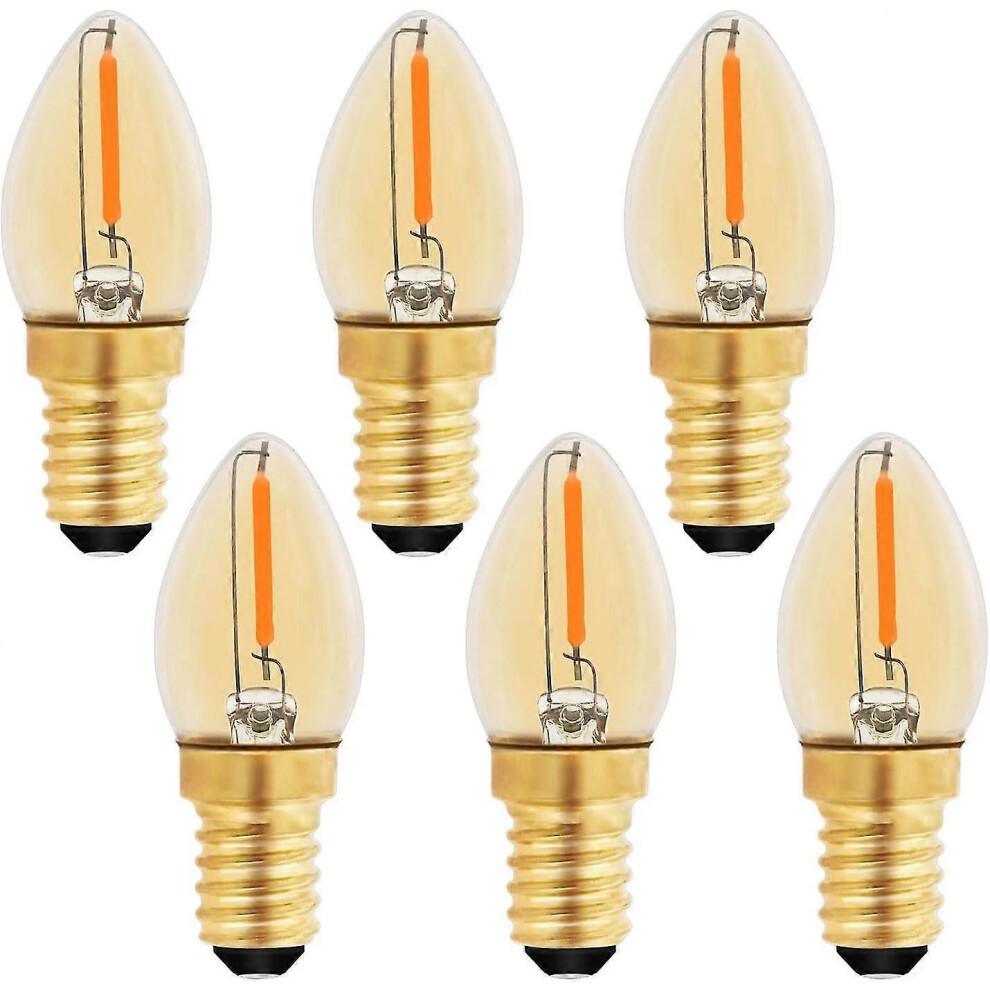 C7 E14 LED Bulb, 0.5W Equivalent, 5W, Amber LED Filament, Candelabra, Warm White 2200K, Non-Dimmable, Pack of 6