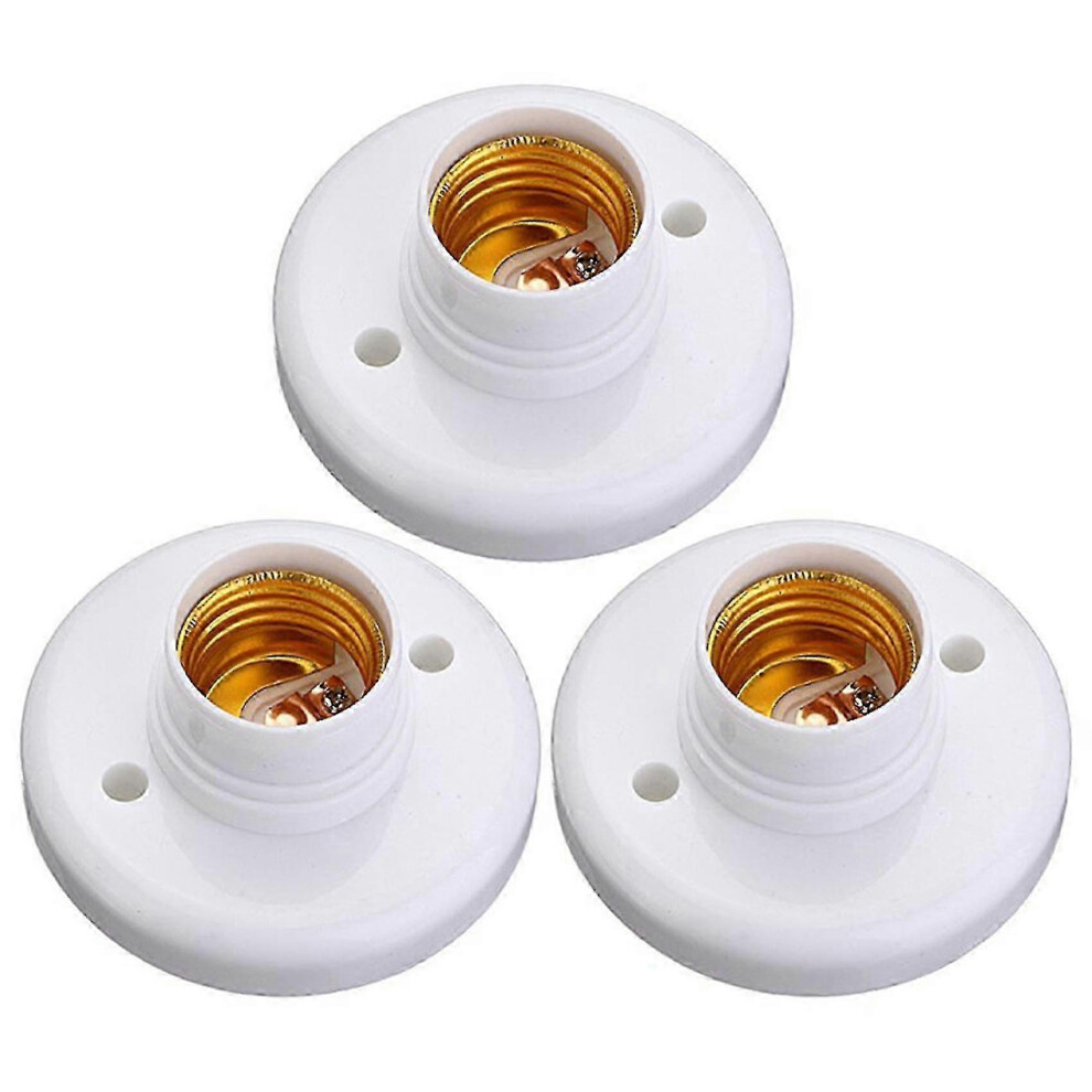 Pack of 3 E27 Plastic Round Screw Sockets for Incandescent Bulbs, White