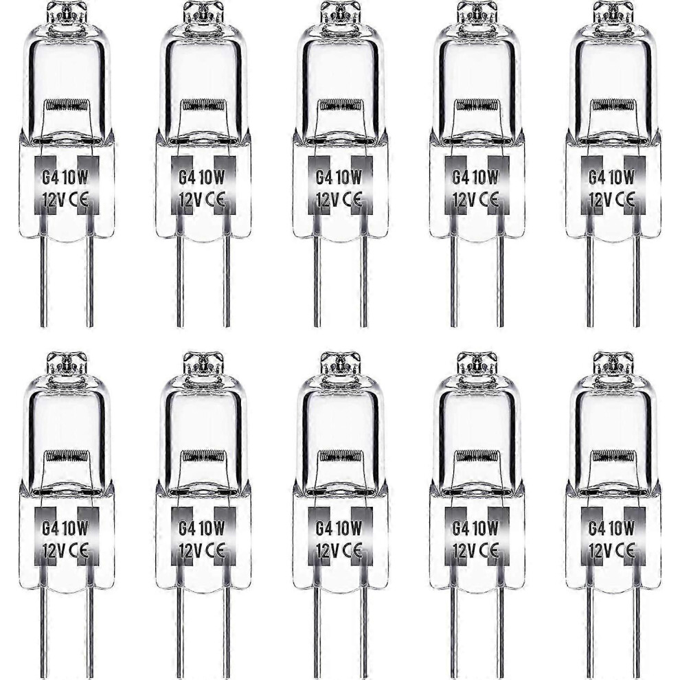 G4 Halogen Bulb, 12V, 10W, G4, Warm 3000K, 150Lm, Dimmable, G4, Clear Capsule, Pack Of 10 White