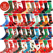 30 Pairs Random Men'S and Women'S Christmas Themed Socks Set,Soft, Comfortable, Warm, Sweat Absorbent with Santa Claus, Reindeer Pattern