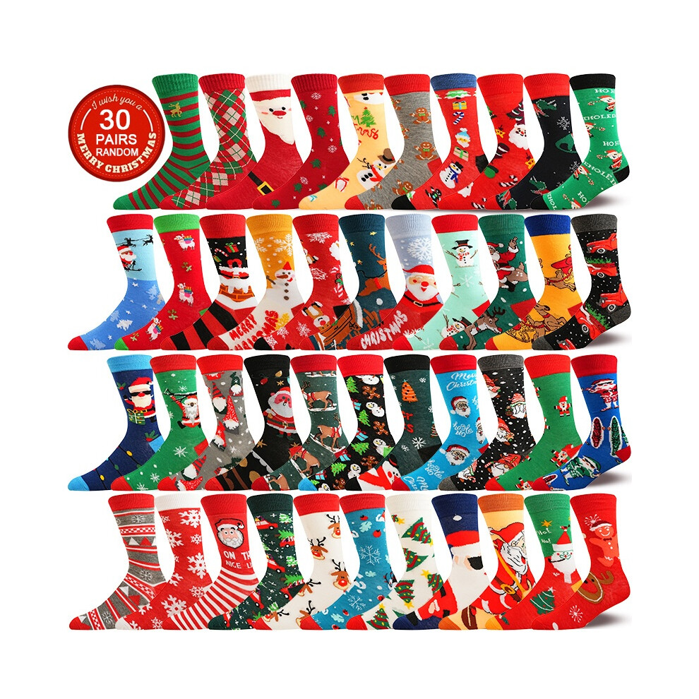 30 Pairs Random Men'S and Women'S Christmas Themed Socks Set,Soft, Comfortable, Warm, Sweat Absorbent with Santa Claus, Reindeer Pattern-image-OPC-PKJGYNC-NEW