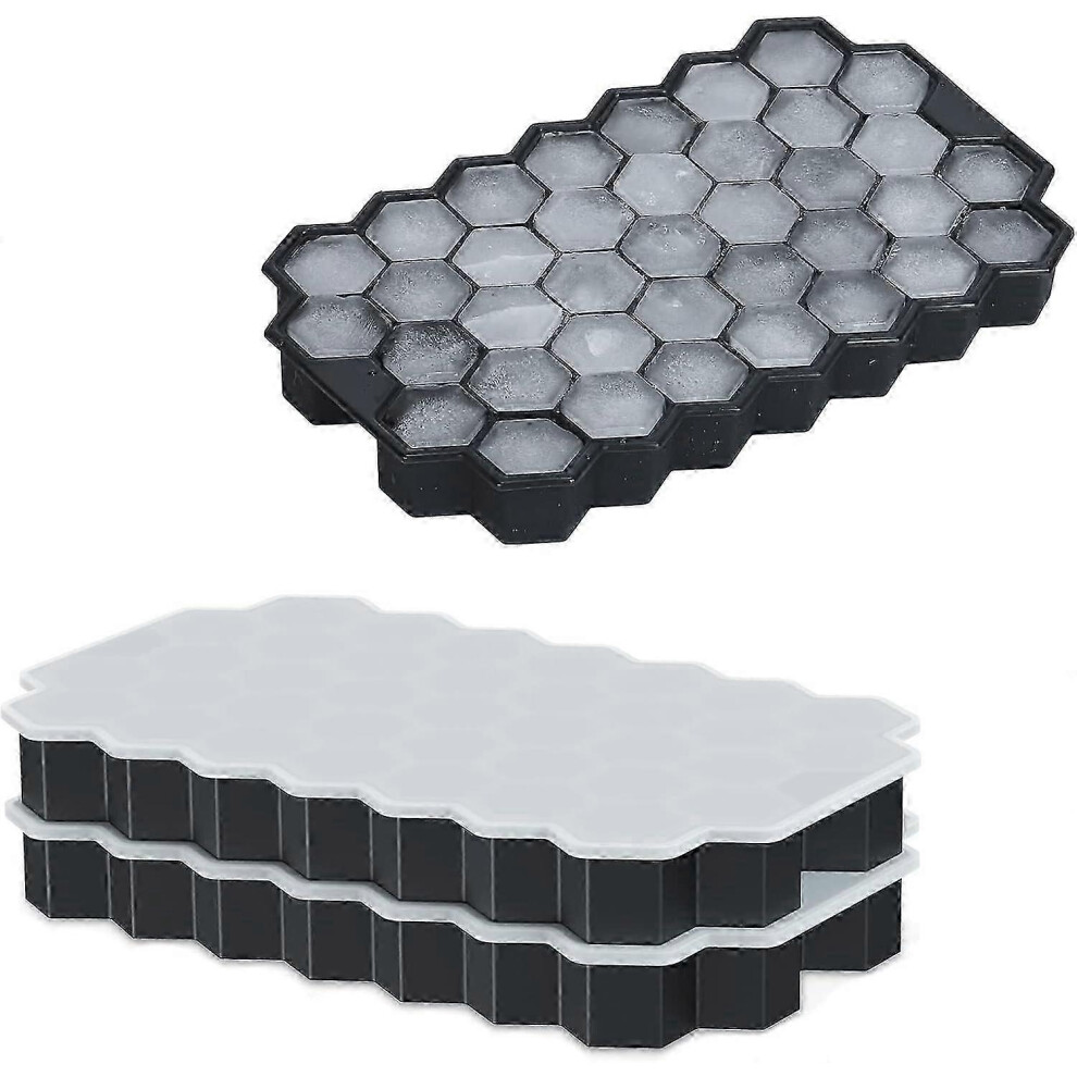 Pack Silicone Ice Cube Trays, Small Ice Cube Trays, Each Makes 37 Silicone Ice Cubes For Chilled Drinks, Whiskey And Cocktails (2 Pcs ) Black