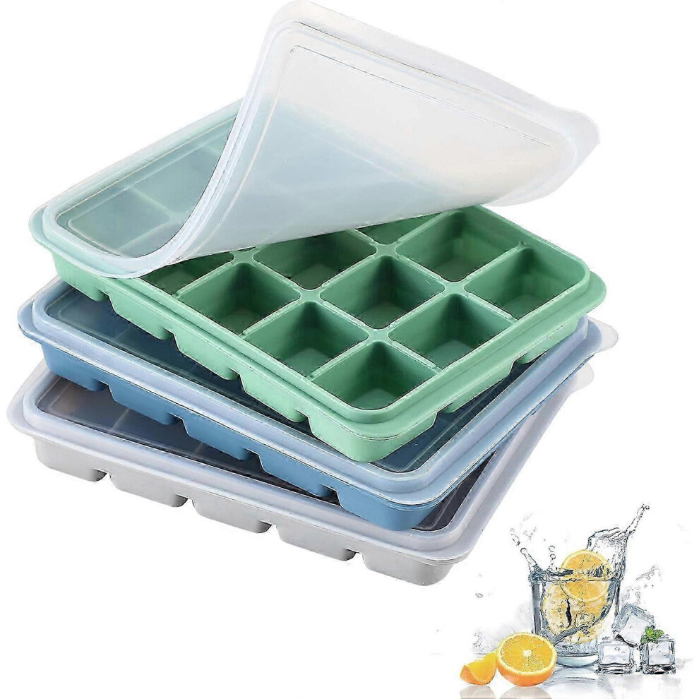 Pack Silicone Ice Cube Trays with Leak-Proof Lid, 45 Ice Cubes, Easy Release, Reusable