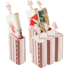 (Pink) 6-Compartment Ice Cream Molds, Make Healthy and Refreshing Fruit Treats with Sticks, Removable Building Blocks, DIY Ideas