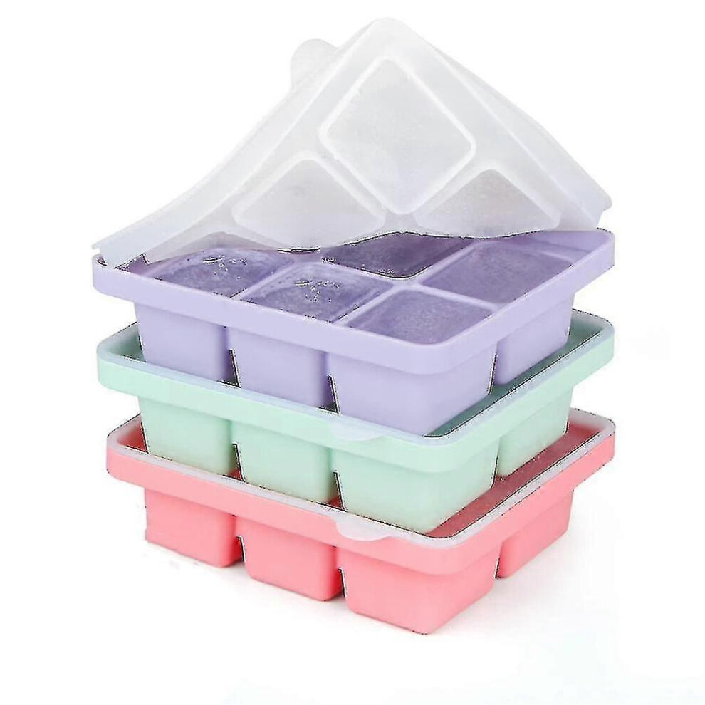 Silicone Ice Cube Trays with Lid - 3 Pack, 18 Ice Cubes, Flexible and Stackable Molds