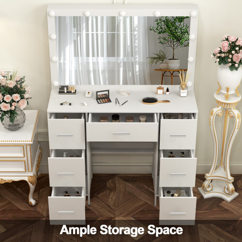 3 Color Lights Led Mirror +7 Drawers Vanity Set UK 1
