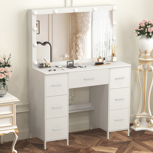 3 Color Lights Led Mirror +7 Drawers Vanity Set UK 2