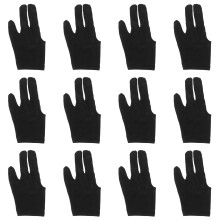 12pcs 3-finger glove for billiards pool snooker (black)