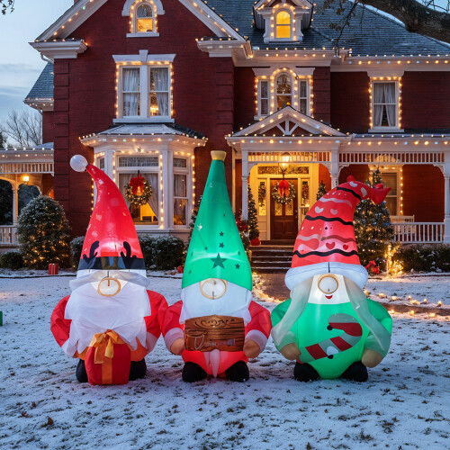 Living And Home Christmas Inflatable Gnome Trio with LED Lights