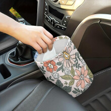 (Multicolor, 1 count) Flower Printed Pattern Car Trash Can, Waterproof Hanging Car Trash Storage Bag, Car Trash Organizer, Universal Car Accessories for Women