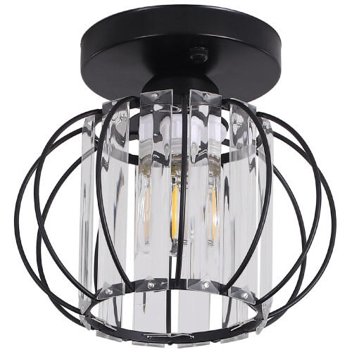 Black Metal Crystal Lantern Shape 1-Light Pendant Light 2