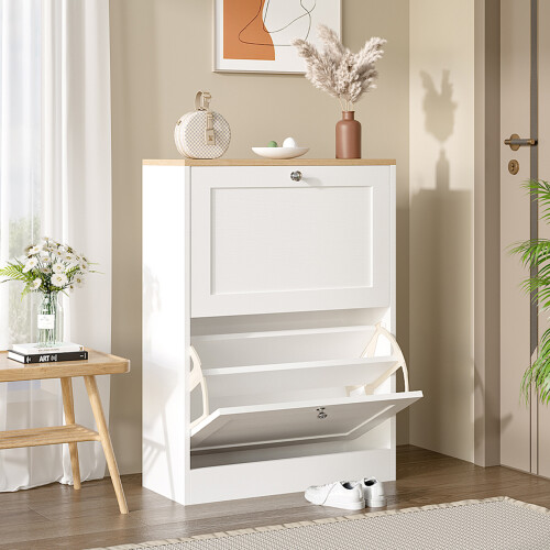 Living And Home Wooden 2 Drawer Flip Down Shoe Cabinet 1