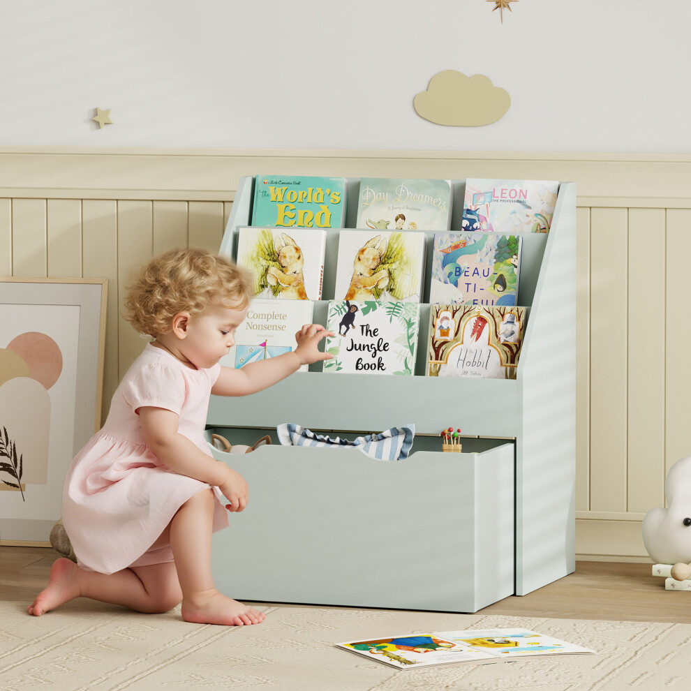 Aiyaplay (Green) Kids Bookcase W/ Tier Shelves, Drawer, For Bedroom, Nursery Green Size 3
