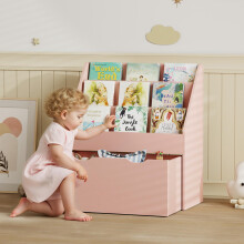 AIYAPLAY Kids Bookcase w/ 3 Tier Shelves, Drawer, for Bedroom, Nursery, Pink