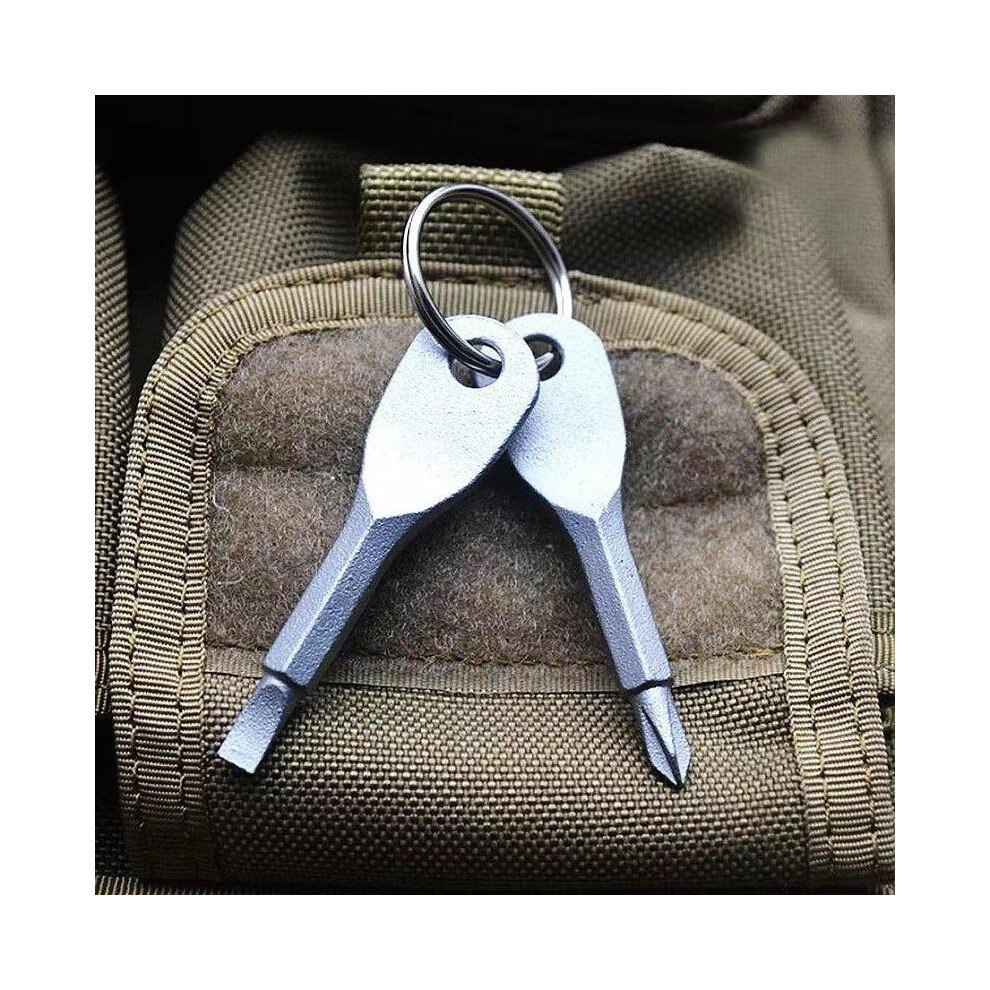 (Silver, 2 counts) Portable Mini Screwdriver (2pcs), Camping Mini Screwdriver Keychain, Compact Convenience, Portable Cross & Flat Screwdriver Key Rin-image-OPC-PKJJRCT-NEW