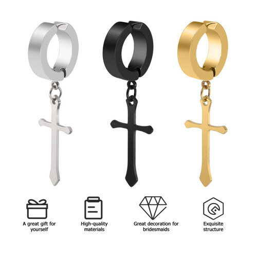 3 paia di orecchini a croce con clip, gioielli unisex per donna e uomo 2
