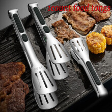 (Silver, Medium*1 pc+Large*1 pc) Multi-size Stainless Steel Food Tongs, 1 Count Meat Salad Bread Serving Clip, Barbecue Buffet Clamp Cooking Tool for Home Kitchen Outdoor