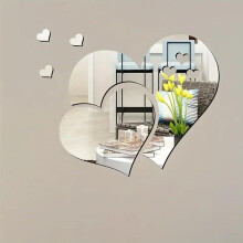 (Silver, 5Pcs) Heart Shaped Mirror Wall Sticker, Acrylic Mirror Wall Decal, Wall Decor for Home Living Room Bedroom, Ornaments
