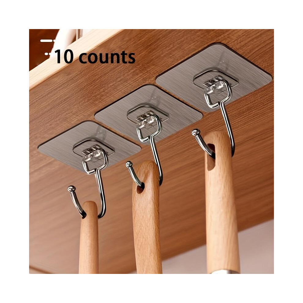 (Silver, One-Size) Wall Mounted Hooks, 10/20Pcs Punch-Free Adhesive Hooks, Transparent Reusable Seamless Hooks, Waterproof & Oilproof Hooks For Bathro 5011832451491