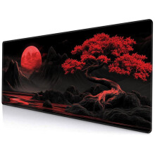 (Black, 11.8*31.5inch) Red Moon Pattern Mouse Pad, Large Japanese Desk Mat, Non-slip Rubber Base Mouse Pad, Corporate Work Desk Accessories, Big Extended Desk