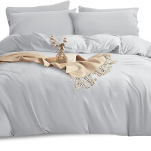 (Silver, Single) Soft Microfiber Plain Dyed Reversible Duvet Set with Pillow cases - Hypoallergenic Ultrasoft Double Bedding Quilt Covers- Double Featured lu