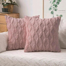 (Diamond Dusty Pink, With Pads) Set Of 2 Luxury Soft Warm Faux Fur Cushions with Gold Metallic Marble Design - 43x43cm Sofa Pillows