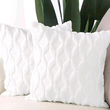 (Diamond White, Without Pads) Set Of 2 Luxury Soft Warm Faux Fur Cushions with Gold Metallic Marble Design - 43x43cm Sofa Pillows