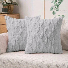 (Diamond Silver, Without Pads) Set Of 2 Luxury Soft Warm Faux Fur Cushions with Gold Metallic Marble Design - 43x43cm Sofa Pillows