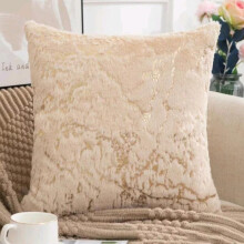 (Cream, Without Pads) Set Of 2 Luxury Soft Warm Faux Fur Cushions with Gold Metallic Marble Design - 43x43cm Sofa Pillows