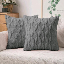 (Diamond Grey, Without Pads) Set Of 2 Luxury Soft Warm Faux Fur Cushions with Gold Metallic Marble Design - 43x43cm Sofa Pillows