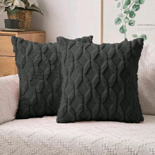 (Diamond Black, With Pads) Set Of 2 Luxury Soft Warm Faux Fur Cushions with Gold Metallic Marble Design - 43x43cm Sofa Pillows