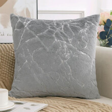 (Siver-Silver, With Pads) Set Of 2 Luxury Soft Warm Faux Fur Cushions with Gold Metallic Marble Design - 43x43cm Sofa Pillows