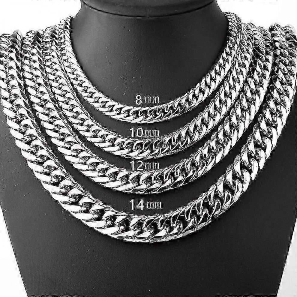 Men's Cuban Link Necklace in Titanium Steel - 8/10/12/14mm Width, 45/50/60/65/70cm Length, Double Button Thick Designlength 55cmWidth 12mm-image-OPC-PKJMMFW-NEW