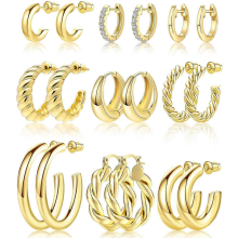 9 Pairs Gold Hoop Earrings Set for Womens TwistedHoops Earrings 14K 18K Gold