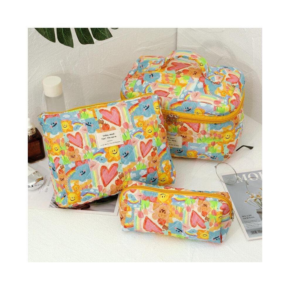 (Multicolor, 3 Counts/set) Floral Pattern Quilted Makeup Bag Set, 3 Counts Travel Cosmetic Bags, Portable Zipper Makeup Organizer Pouches, for Skincar
