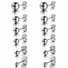 Stainless Steel Ball Stud Earrings Set for Cartilage, Hypoallergenic Round Earrings for Women & Men, 3mm-8mm, 12 PiecesSteel color