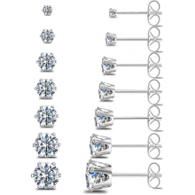 Silver Gold Black Stud Earrings Set 7Pairs Hypoallergenic Cubic Zirconia Titanium Stainless Steel Silver Rose Gold Black CZ Cartilage Stud