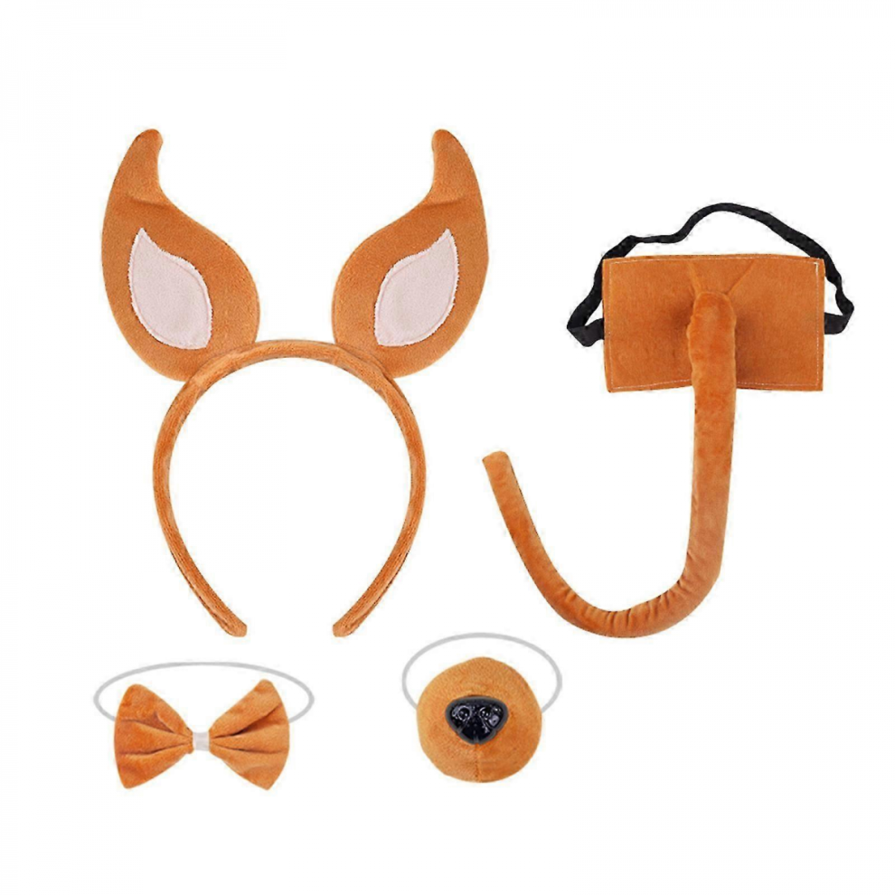 Dogs Ears Headband Plush Tail Bowtie Dog Hair Hoop Set Mesh Skirt Foxes Costume Set for Halloween Costume CosplayDark brown fox ears-image-OPC-PKJMQMZ-NEW