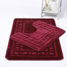 (Wine) Diem Bath Mat & Pedestal Mat 2 Pieces Set Anti-Slip Ultra Soft Highly Water Absorbent Bathroom Toilet Rug Polypropylene Material Rubber Back