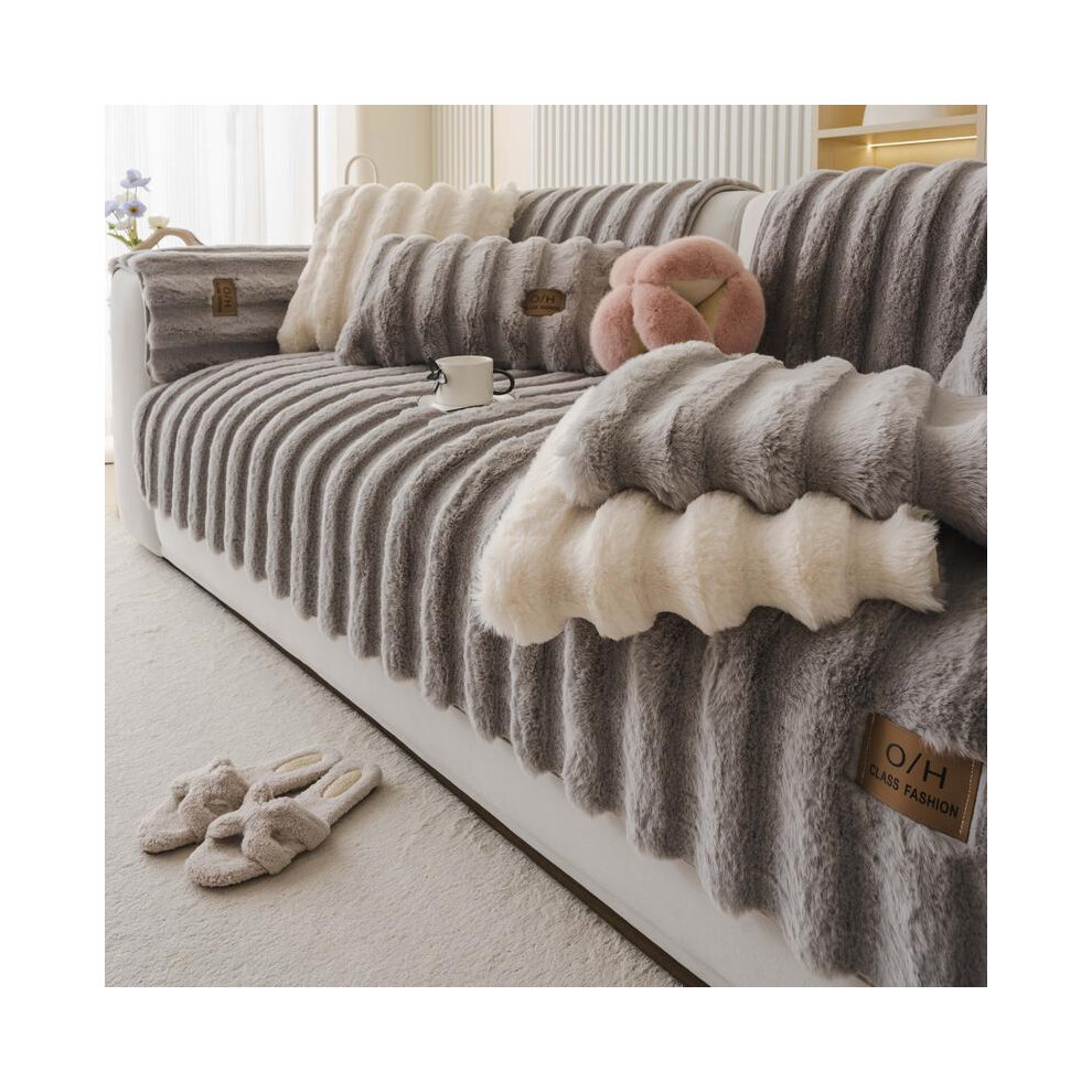 (Ochre Brown, 4seats+  35.4''X 94.5''?90*240cm?) Luxury Faux Fur Sofa Cover â Fluffy Non-Slip Plush Sofa Protector, Pet-Friendly & Machine Washable,-image-OPC-PKJN5Z9-NEW