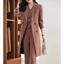(M)Long Jacket Business Vest Pants Three Piece