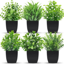 (Black, 7.08inch/18cm 6 Counts) Artificial Potted Plant for Room Decor (6 Counts), Faux Potted Plant, Simulated Decorative Plant Ornaments, Decorative Plant for Home &