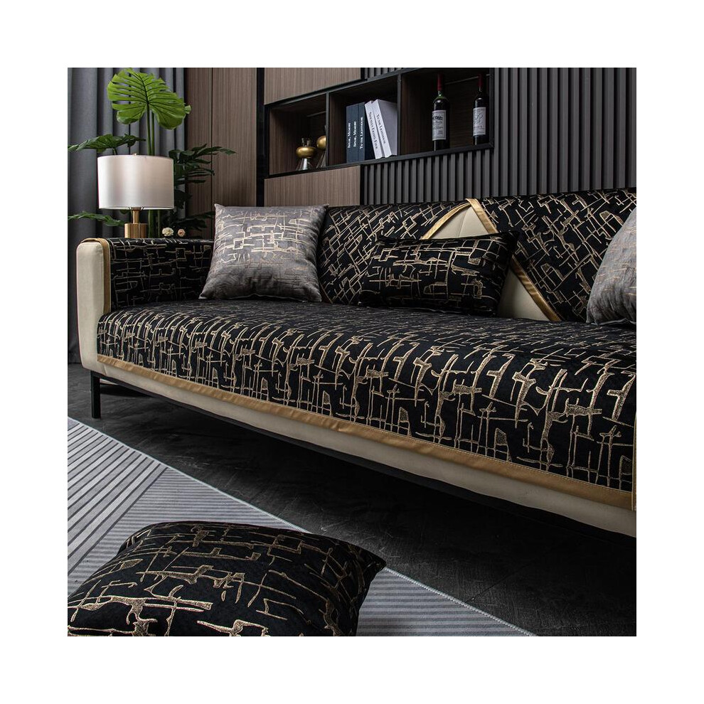 (Khaki, 2 Seater 90cm*160cm-1count) Geometric Pattern Sofa Cover, 1 Count Non-slip Sofa Slipcover, Decorative Sofa Cushion Cover, Sofa Protector for H-image-OPC-PKJN7FT-NEW