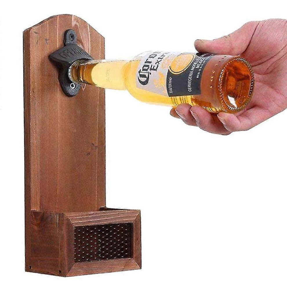 Wall Mounted Bottle Opener - Wall Mounted Bottle Opener with Bottle Cap for Bar, Kitchen, Decor, Gift for Men and Beer Lovers